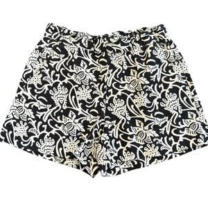 Loft Women’s black white floral paper bag shorts linen blend Size XS